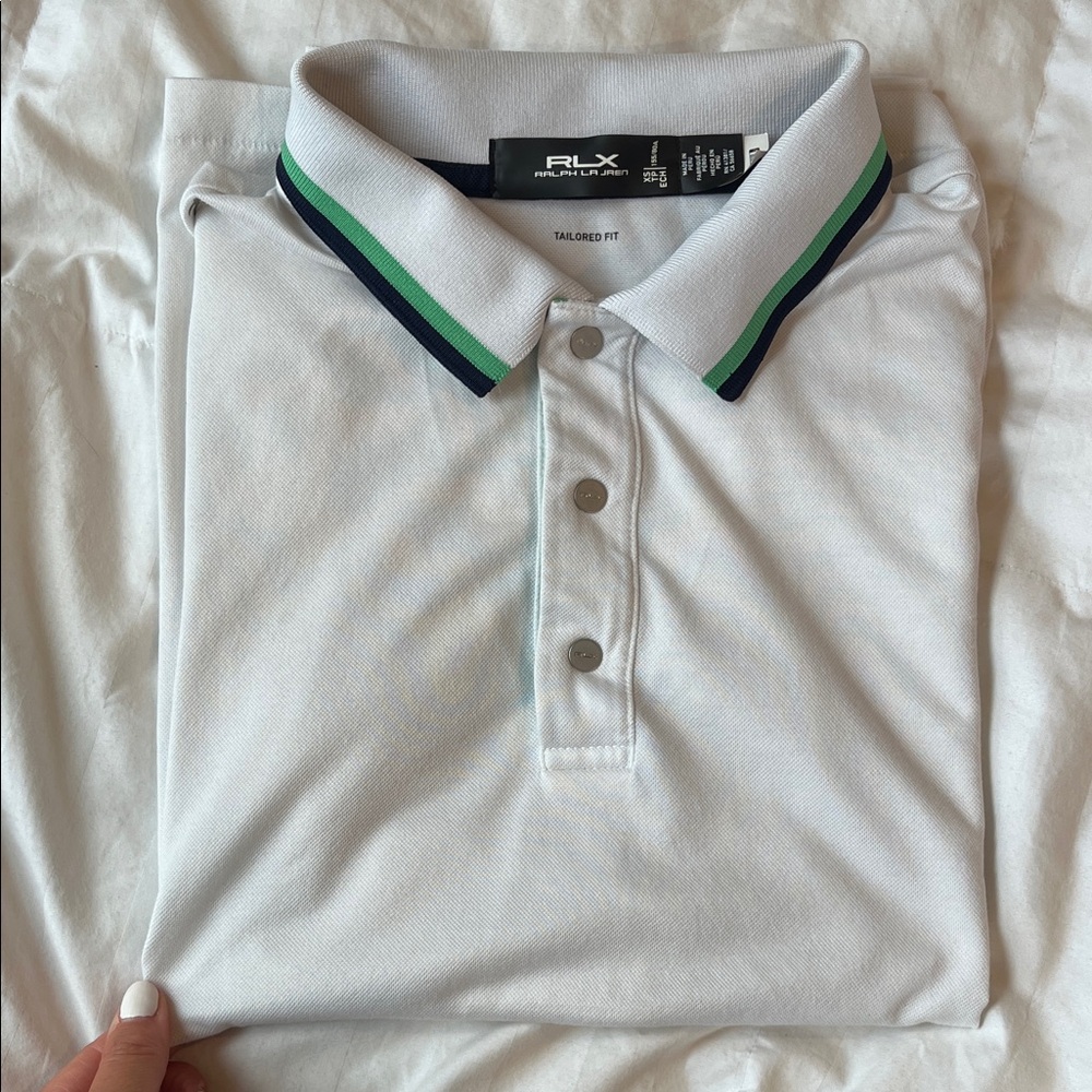 RLX women’s Polo Shirt in White with Green / Navy  Trim